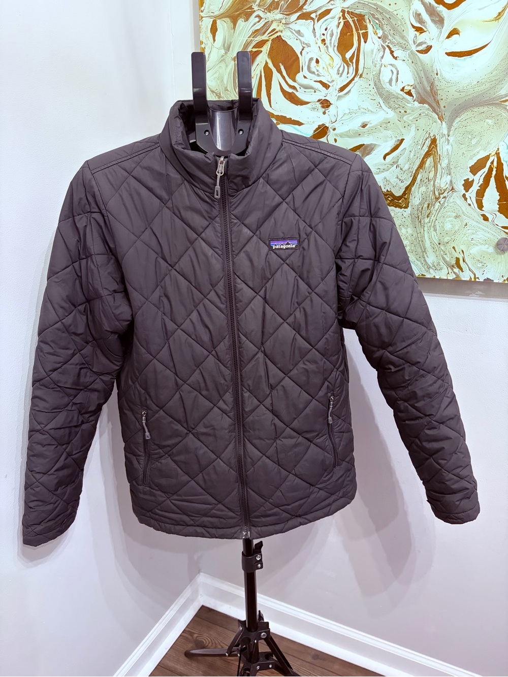Patagonia Men's Diamond Quilted Bomber Jacket Black Size Medium M Full Zip